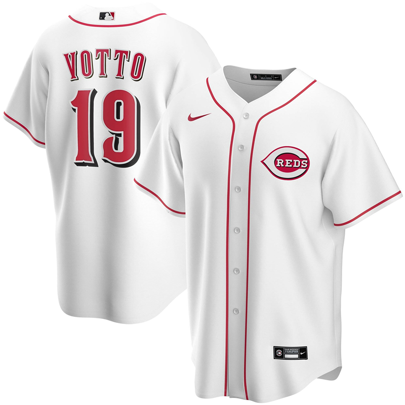 2020 MLB Men Cincinnati Reds #19 Joey Votto Nike White Home 2020 Replica Player Jersey 1